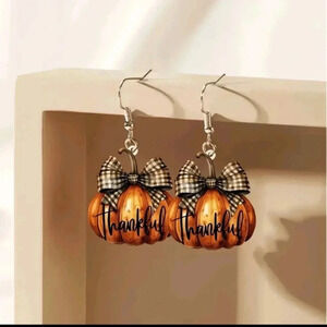 Pumpkin fall Halloween thanksgiving earrings jewelry fashion women's silver spar